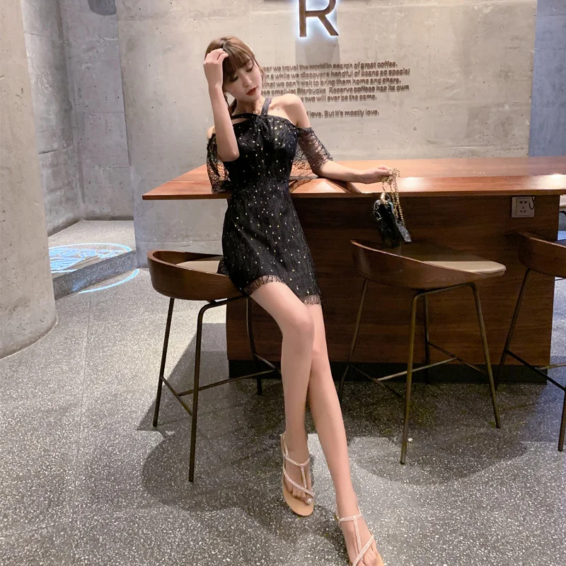 

Summer new han edition retro black dress lace embroidery dress all the a-line skirt