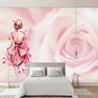 Пользовательские 3D настенные росписи, современные розовые девушки, цветочные декоративные картины, искусство, фотообои, декор для гостиной, спальни