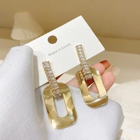 origin summer temperament geometrical dangle earring for women hollow out cubic zircon gold color metallic party earring jewelry