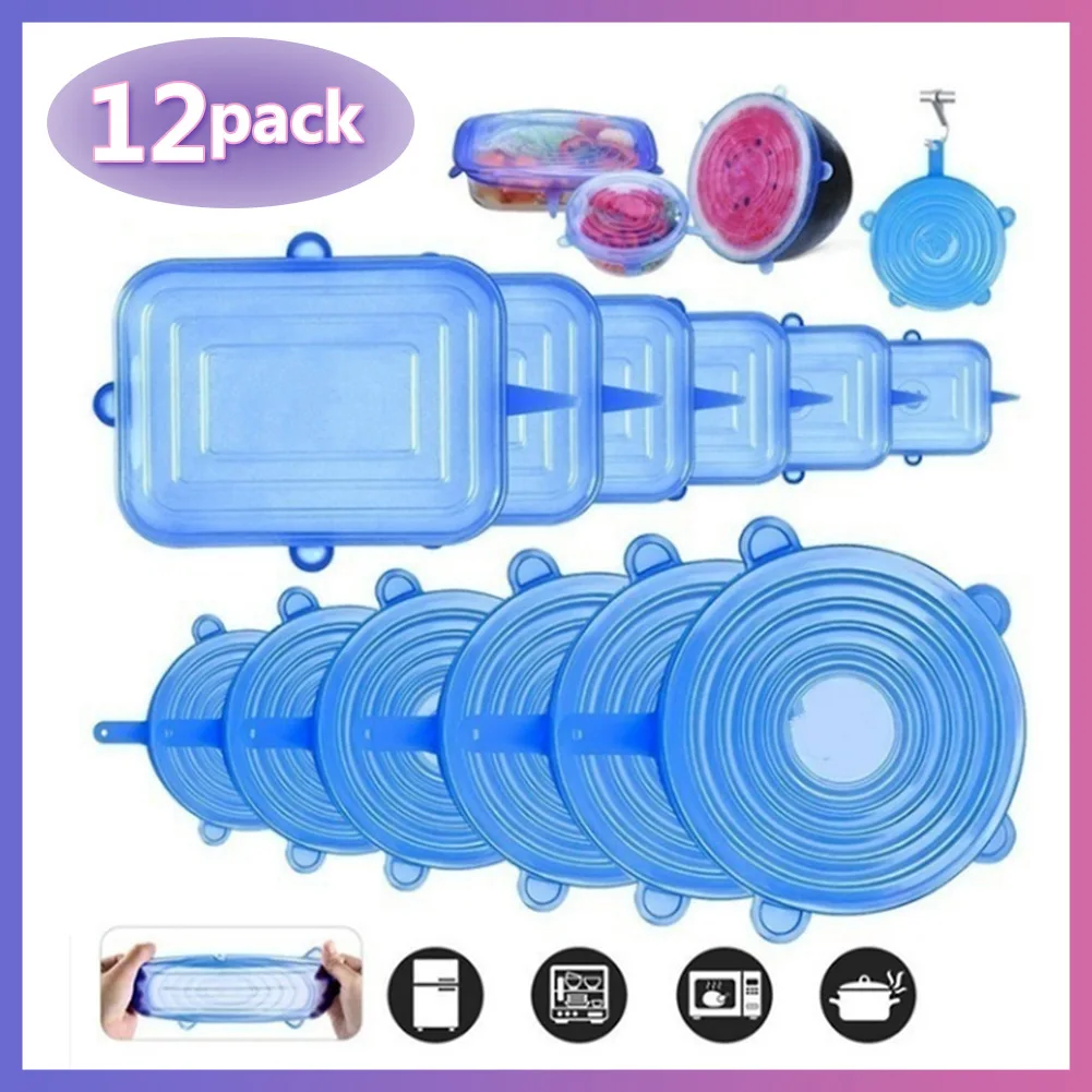 

6/12 Pcs Food Grade Silicone Stretch Lids Universal Microwave Reusable Stretch Cover Cooking Food Fresh Wrap For Bowl Pot