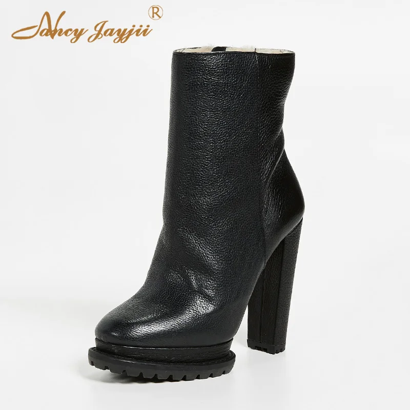 

Women's adult boots black solid ankle zipper round head super high-heeled shoes sexy mature simple casual Nancyjayjii 2019