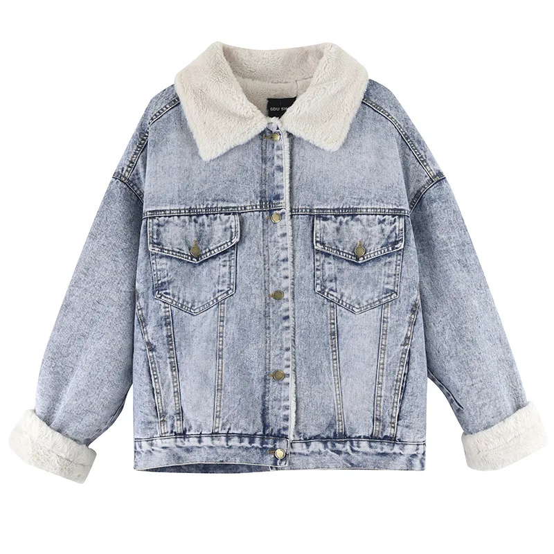 Winter new Korean style loose rabbit hair thick denim jacket female lamb wool coat  jacket women winter  Solid  Winter  Regular