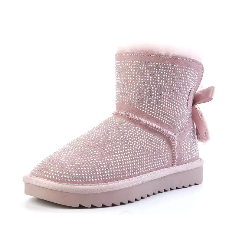 

2020 high quality brand new women's diamond snow boots, real sheepskin, 100% natural wool, free delivery