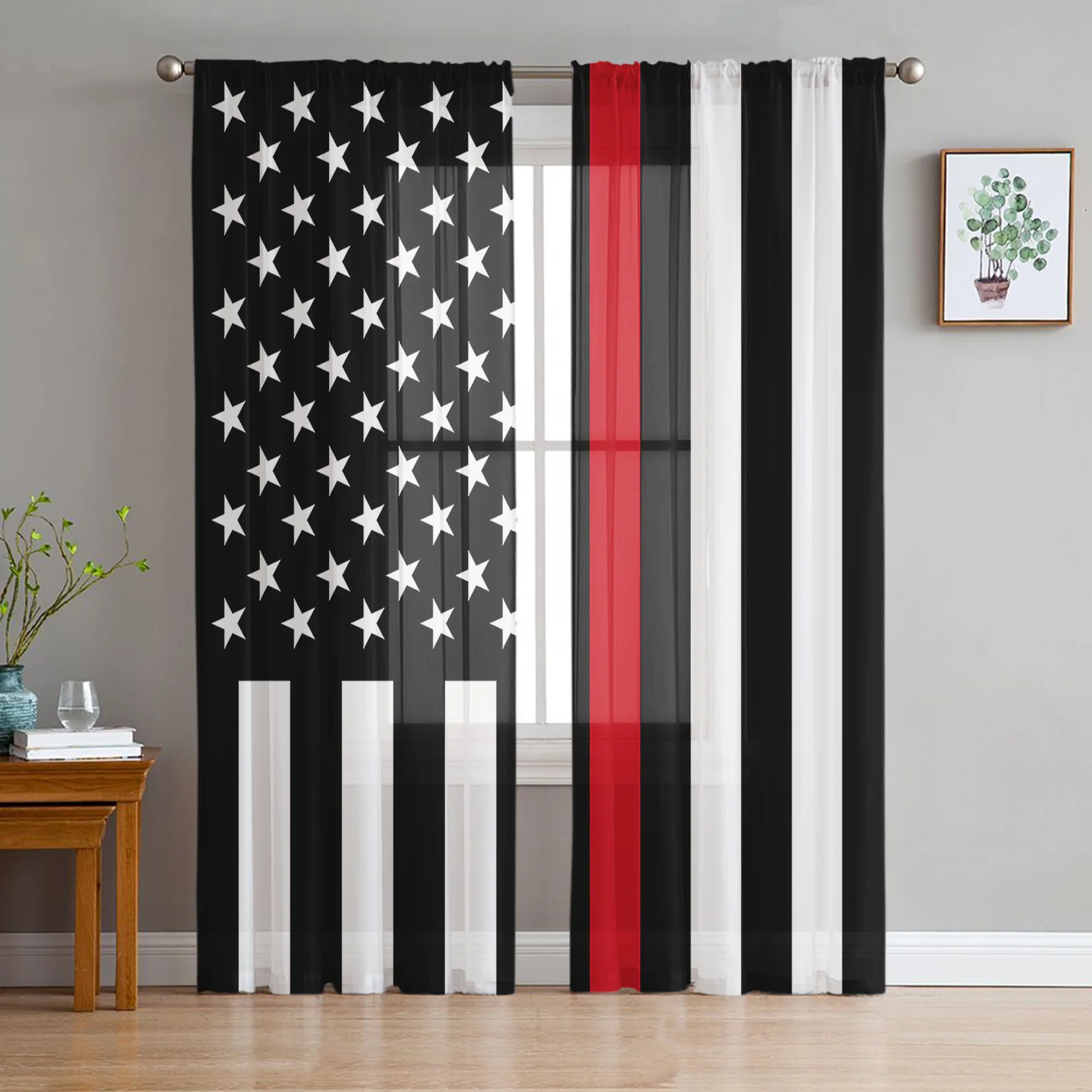 Тюлевые занавески с американским флагом красные линии прозрачные шторы из тюля