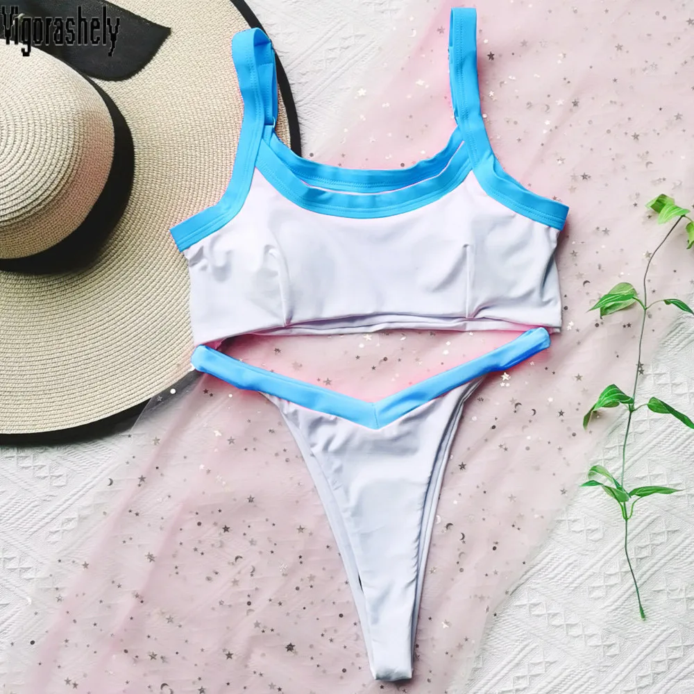 

Vigorashely Sexy Swimwear Women High Cut Bikini 2020 Thong Swimsuit Female Solid Brazilian Bikini Set Bathing Suit Swim Wear