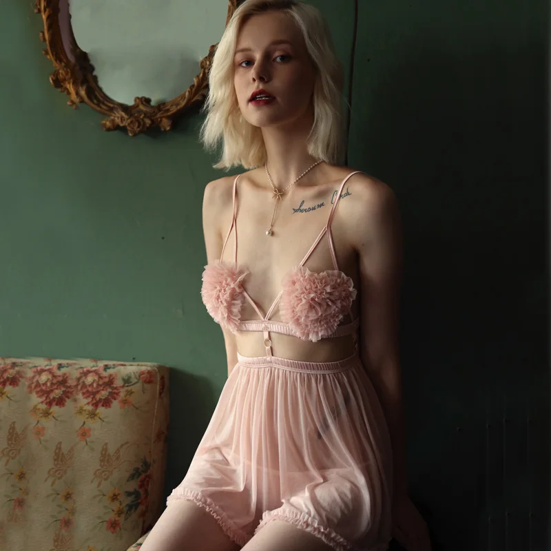 

Sexy Sleepwear Female Summer Thin Suspender Strap Night Dress Short Back Sexy Home Clothes with Panty Nighty Sleepshirts