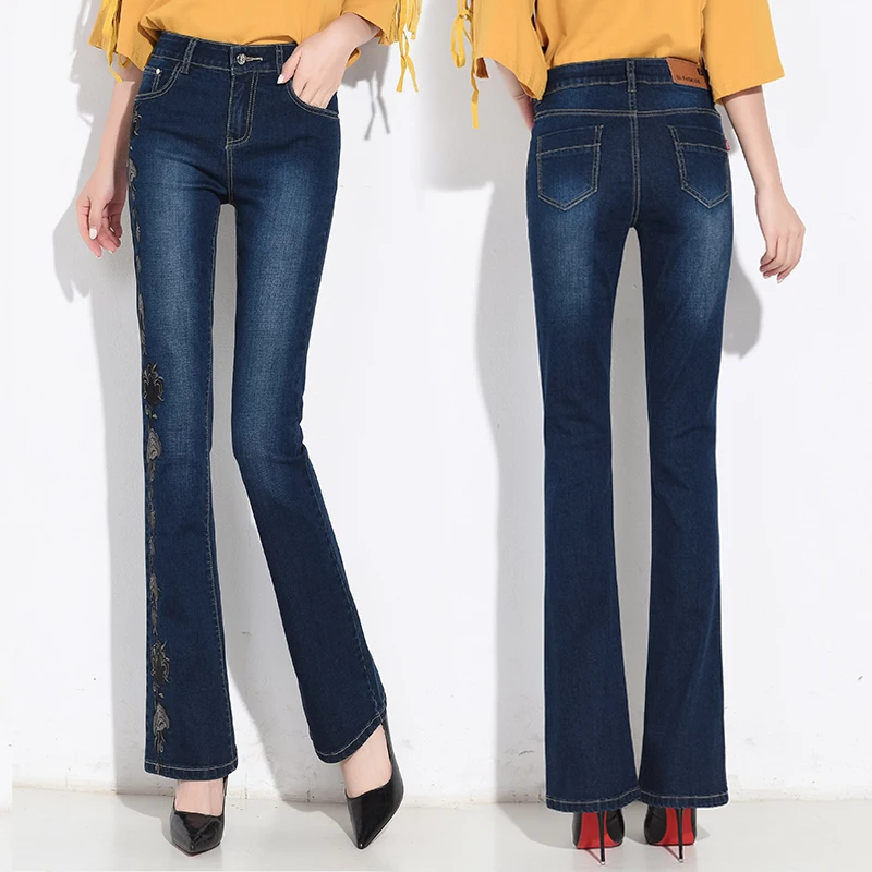 

2021 new style women's embroidered jeans stretch jeans women bell bottoms women's trousers high waist skinny jeans streetFashion