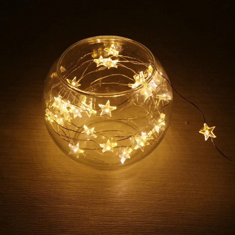 

20/30/40 led estrela forma luzes da corda fio de cobre natal festa de casamento decorao luzes fadas bateria operar luzes