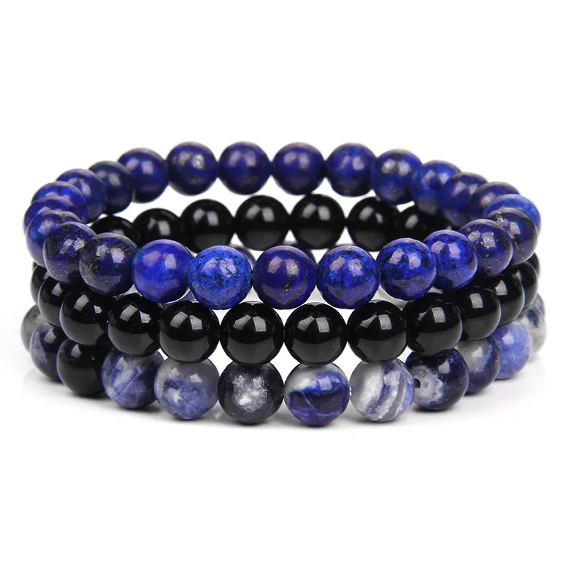 3Pcs/set 8mm Natural Stone Beads Bracelet Set Pink Zebra Rhodonite Moonstone Agates Hematite Bracelets For Women Men Jewelry - купить по