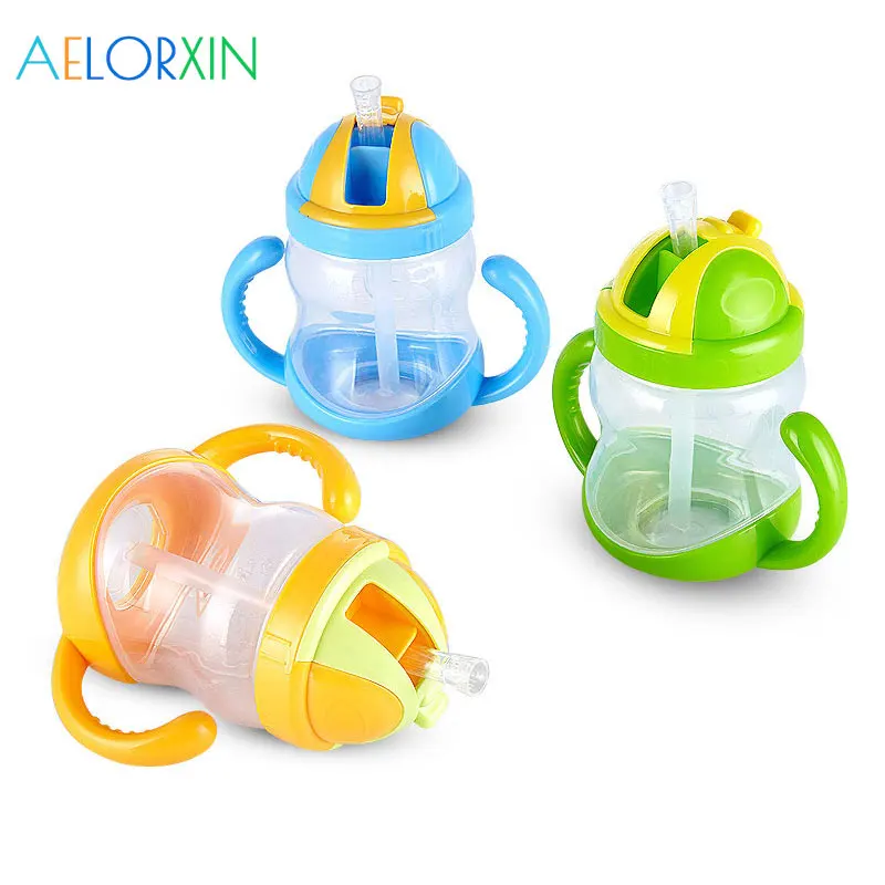 

280 мл детская тренировочная чашка для питья безопасная детская бутылка с ручкой из рога бутылка для молока чашка для кормления питьевой вод...