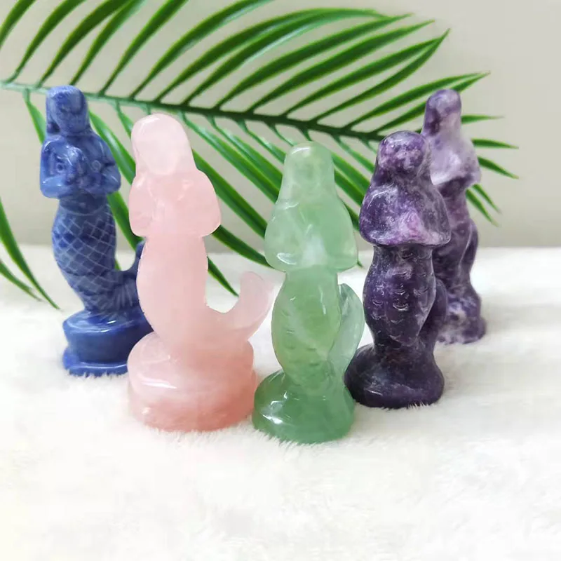 

Natural Carved Healing Rose Quartz Crystal Mermaid For Home Decoration SWJ