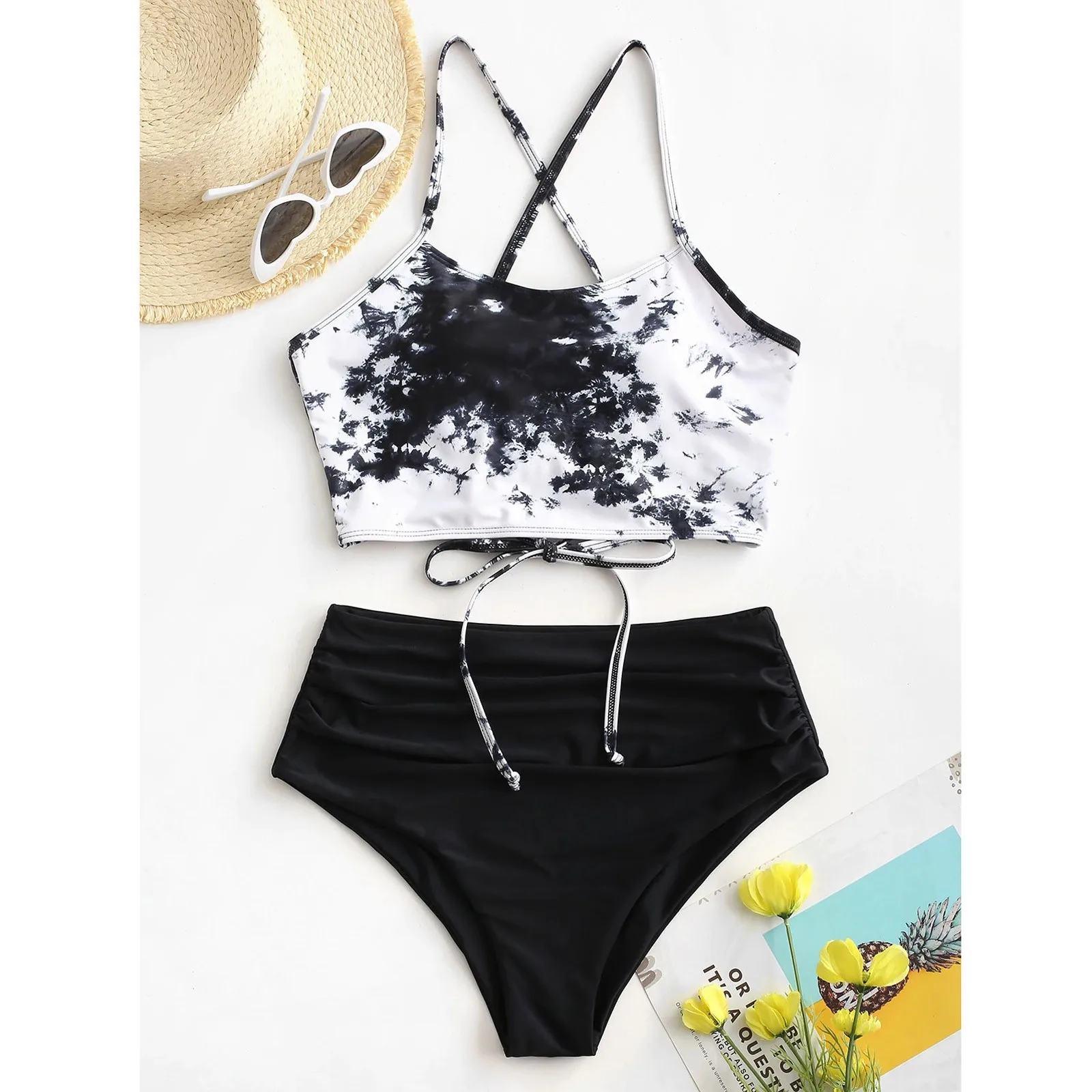 

High Waist Bikinis Swimsuits Women Push Up Swimwear Tie-dye Bathing Suit Biquini Brazilian Bikini 2021 New Beachwear Swimming