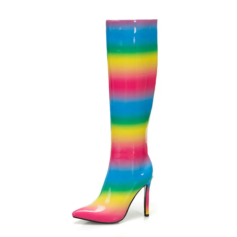 

2020 Fashion Candy Colors Thin High Heel Knee High Boots Women Zipper Sexy Long Boots Ladies Pointed Toe Autumn Winter Boots