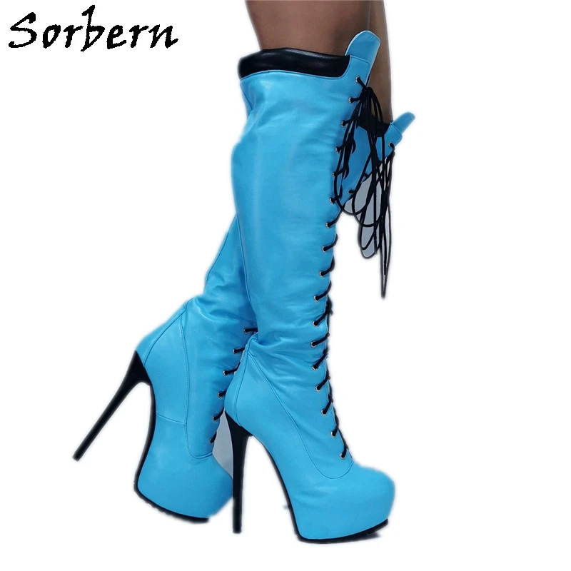 

Sorbern Blue Over The Knee Boots Women High Heel Platform Shoes Custom Slim Fit Wide Fit Boots Unisex Transgirls Shoes