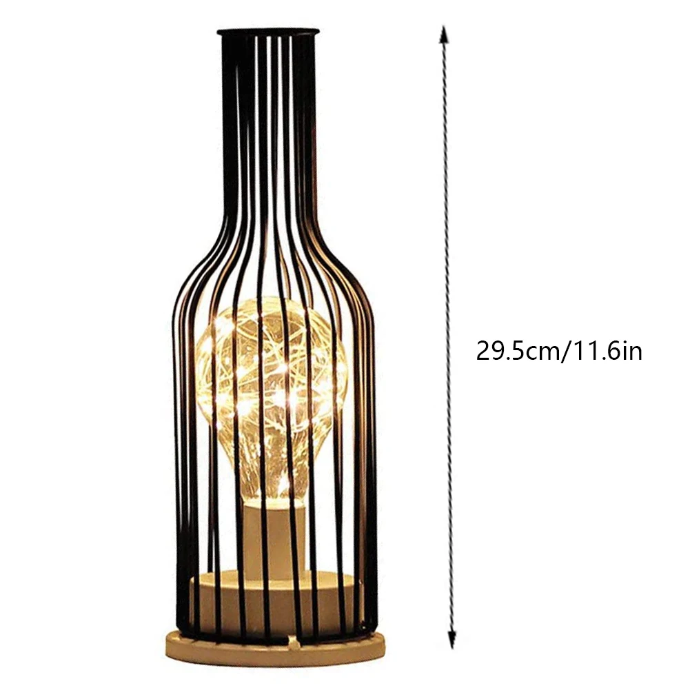 

LED Desk Lamp Wine Glass Bottle Table Night Iron Hollow Out Night Lamp Metal Wrought Iron Lamp Modern Home Decoration Lamp