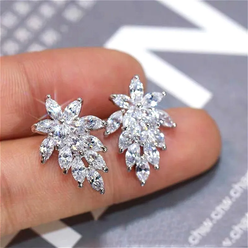 Flower Shaped Earrings White Gold Color Top Quality Cubic Zircon Stud For Women Dinner Wedding Fashion Jewelry CEP558 | Украшения и