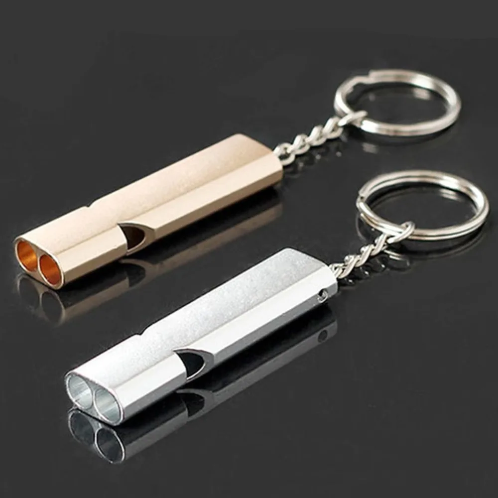 

NEW Double Pipe High Decibel Aluminum Alloy Outdoor Emergency Survival Whistle Keychain Cheerleading Whistle Multifunction Tool