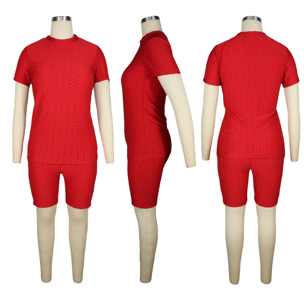 

Pineapple Fabric Two-Piece Suit 2021 New Plus Size Women's Short-sleeved Top + Shorts Fashion Casual Super Stretch Shorts Suit