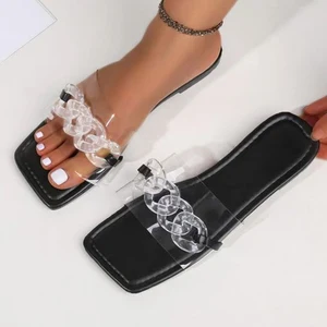 2021 summer new style fashion casual plastic lock transparent open toe solid color outdoor flat Women slippers