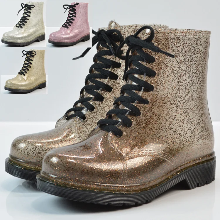 

Rain Boots Fashion Ladies Flat-heel Solid Color Rain Boots Water Shoes Lace-up Warmth Mid-Calf Rain Boots Platform tyu8ft