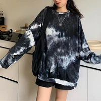 spring autumn long sleeved t shirt for women loose korean style tie dye top mid length all match base tops
