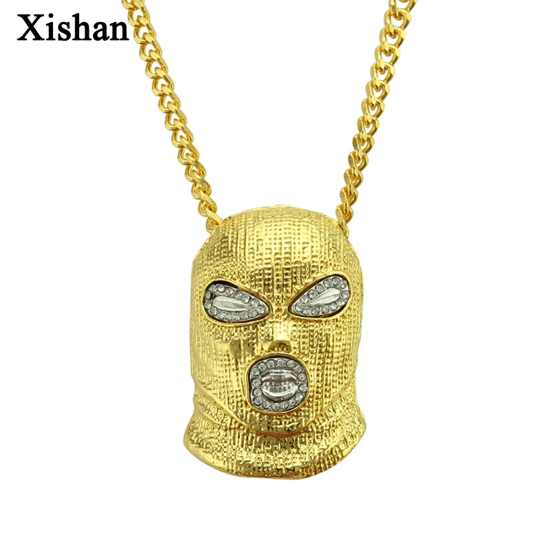 

Hip Hop Anti Terrorism Headgear Pendant Necklace for Women Men Inlaid Zircon with Cuban Chain Pendant Party Jewelry Gift