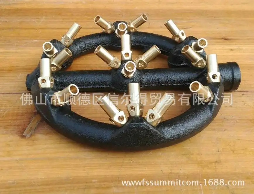 Propane Gas Jet Burner For Chinese Wok Range Grilling Stir Fry - Cast Iron Body Round Nozzle with 20 Brass Tips |