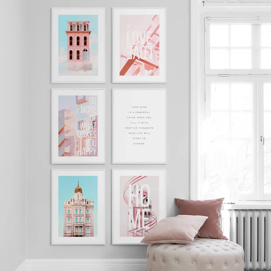 Розовое Небо дом облака цитаты стены искусства холст живопись плакаты на