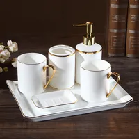 Ceramic Bathroom Accessories Set Soap Dispenser Toothbrush Holder & Gargle Cups Soap Dishes With Tray Lavatory 5/6 Pieces Sets