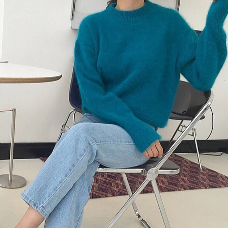 BGTEEVER 2021 Повседневный теплый зимний женский свитер с круглым вырезом и длинными
