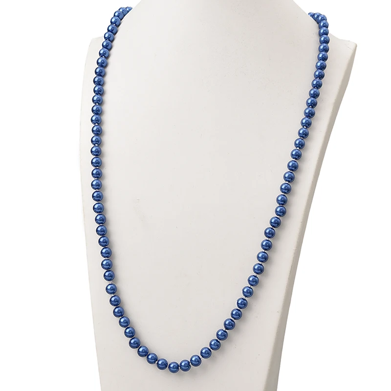 Круглый темно-синий жемчуг длинное ожерелье 36 дюймов делая набор «сделай сам» для цепочка с искусственным жемчугом ожерелье 8 мм Размеры для женщин оптом H861