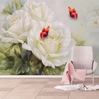 Фотообои 3D на заказ, с изображением белых роз, бабочек, для спальни, гостиной, дивана, телевизора