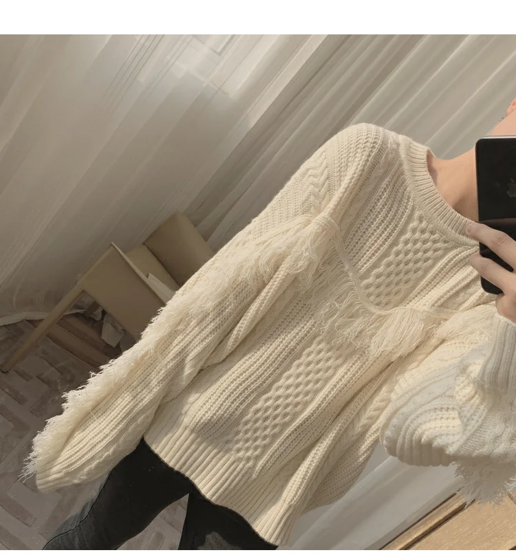 Белый вязаный свитер с бахромой женские зимние пуловеры новинка 2019 вязаные