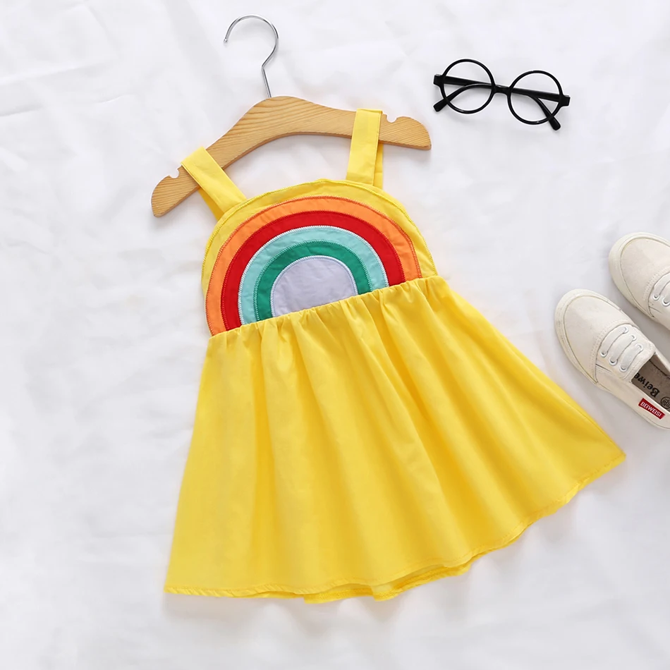 

For 1-6 Years Little Girls Tutu Dress Summer Costumes Children Rainbow Print Kids Casual Dress up Clothing Dresses
