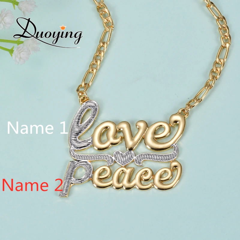 DUOYING Custom Double Gold plated Nameplate Two color Tone Necklace Personalized Double Names Choker For Valentine's Day Gift