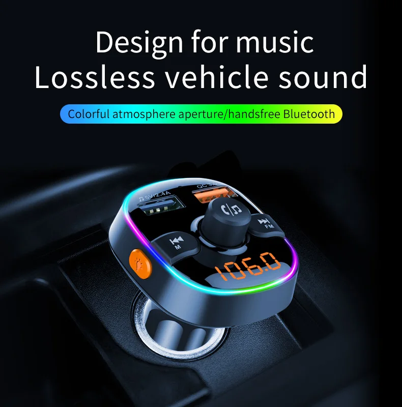 Bluetooth fm-передатчик QC3.0 автомобильное зарядное устройство 7 цветов Bluetooth беспроводной радио автомобильный адаптер Handsfree с TF картой/U диском