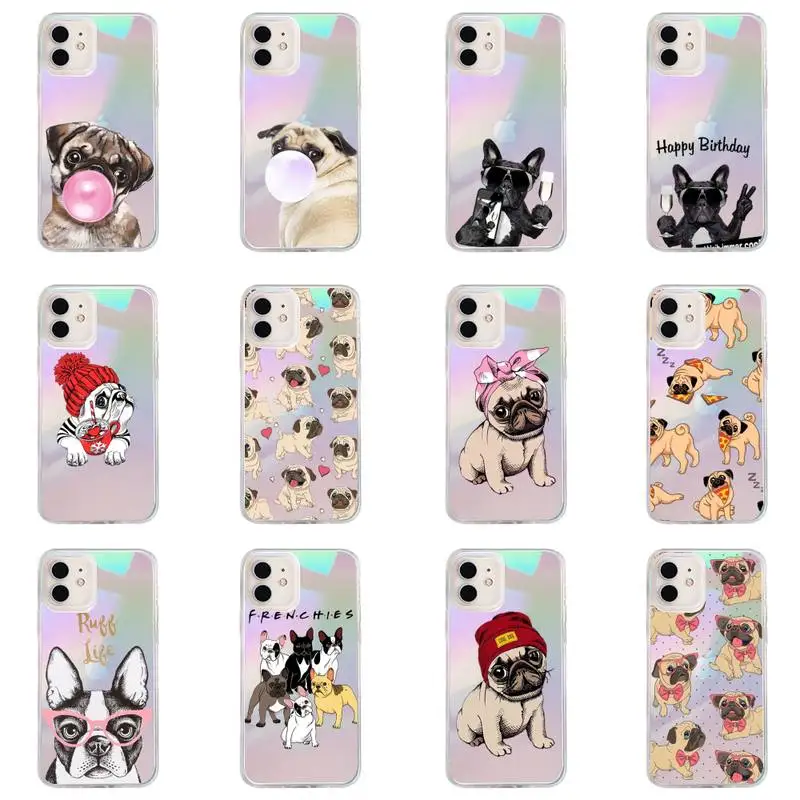 

Cute puppy Phone Case for iPhone huawei P 7 8 9 11 12 10 30 40 S X XS XR MINI Pro Max Plus laser Transparent Glitter