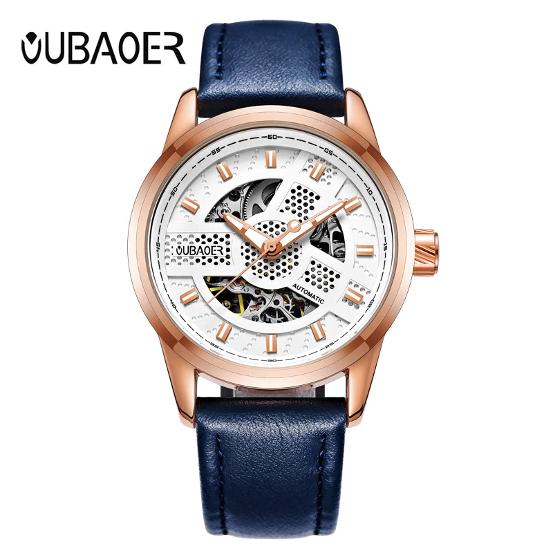 

OUBAOER Watch Men's Sport Mechanical Wristwatches Luxury Leather Strap Rose Case Luminous Steampunk Male Clock Relogio Masculino