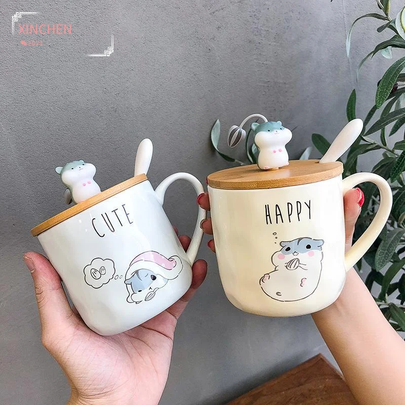 

Creative Cute Hamster Mug Heat-resistant Cartoon with Lid and Spoon Coffee Ceramic Mugs Children Cup Office Drinkware Gift