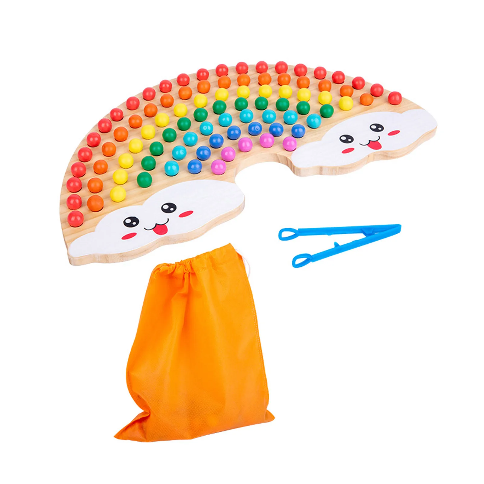 

Wooden Puzzle Fun Rainbow Clip Beads Game Education Toy Color Sorting Rainbow Board Toys Infant Montessori Educational Toys Gift