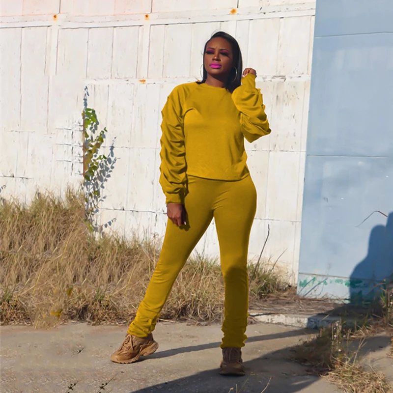 

HAOOHU Jogging Suits for Women Knit Two Piece Pleat Long Sleeve Top and Pants Streetwear Outfits Tracksuit Urban Casual Commute