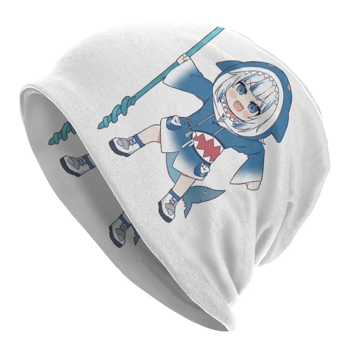 

Шапки Gawr Gura Chibi, милые Мультяшные уличные шапки, облегающие шапки, головные уборы для мужчин и женщин, летняя теплая шапка двойного назначения, вязаная шапка