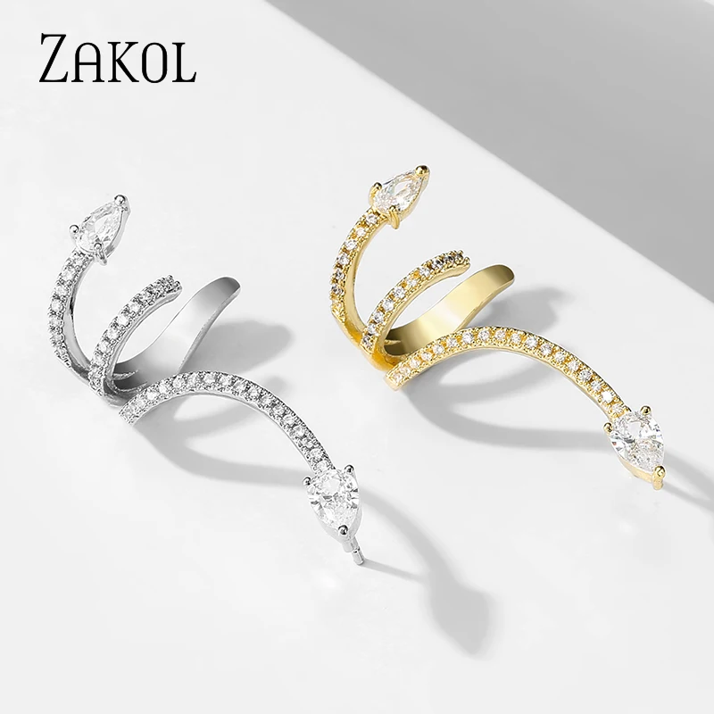 ZAKOL Fashion 1 Piece Punk Ear Clip Cz Zirconia Snake Shape Fake Cartilage Stud Earings for Women Girl Party Jewelry Gift | Украшения и