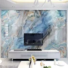 Фотообои, современный синий мраморный пейзаж, художественные фрески для гостиной, фона за ТВ, настенное украшение, самоклеящиеся водонепроницаемые 3d-наклейки