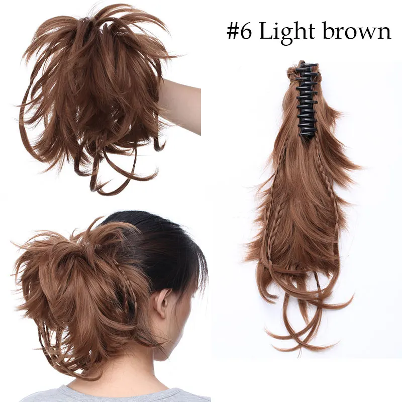 light brown S-noilite, высокотемпературные волоконные шиньоны, длинные волнистые синтетические накладные волосы на заколках, конский хвост для женщин, черный, коричневый - Цвет: light brown