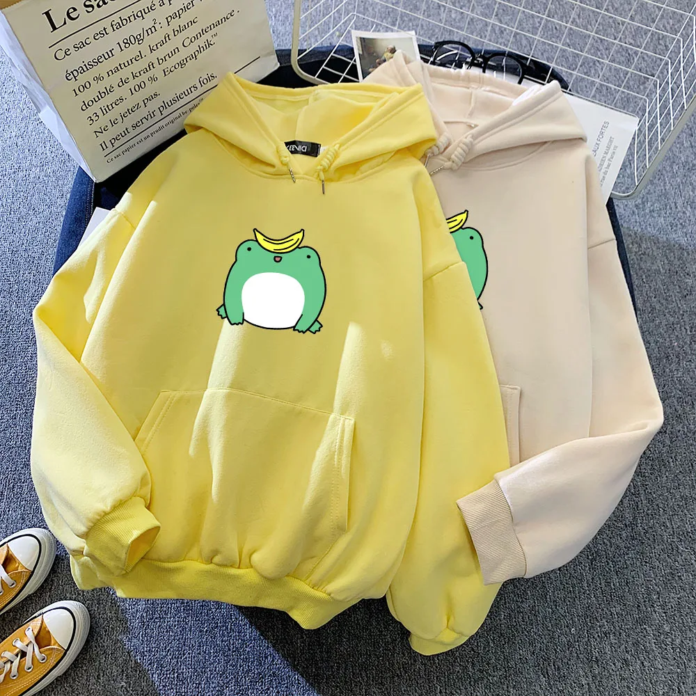 Frog and Banana Hoodies Oversized Harajuku Cotton Sweetshirt for Girls Goth Aesthetic Hoodie with Pocket Ladies Outfits Sudadera