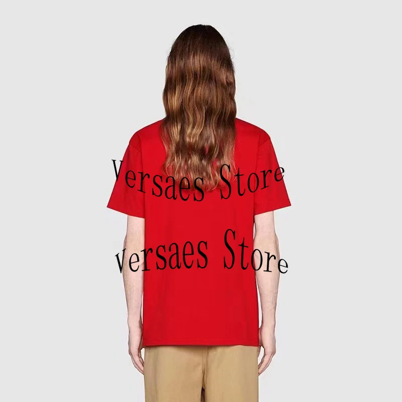 

2021 luxury high quality animal lettering fashion women's loose short sleeve temperament round neck all over cotton T-shirt