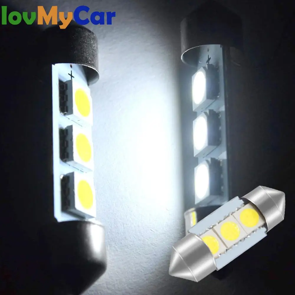 

2pcs White Car Led C5W 3Smd 31mm 36mm 39mm License Plate Lights Trunk Lamp Festoon Interior Dome Reading Lights Turn Signal Bulb