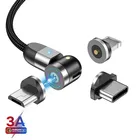 Магнитный зарядный кабель 3 А, кабель USB Type-C для быстрой зарядки, вращающийся на 540 градусов Магнитный кабель для iPhone, Xiaomi, магнитное зарядное устройство