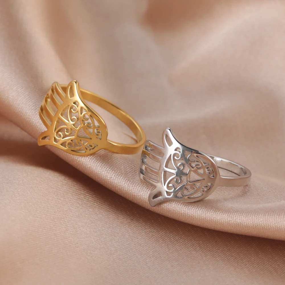 LIKGREAT ручные кольца Hamsa Fatima из нержавеющей стали женское Винтажное кольцо